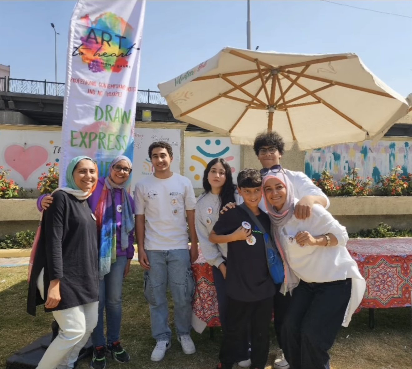 Mona Saleh with her students at the Art to Heart studio